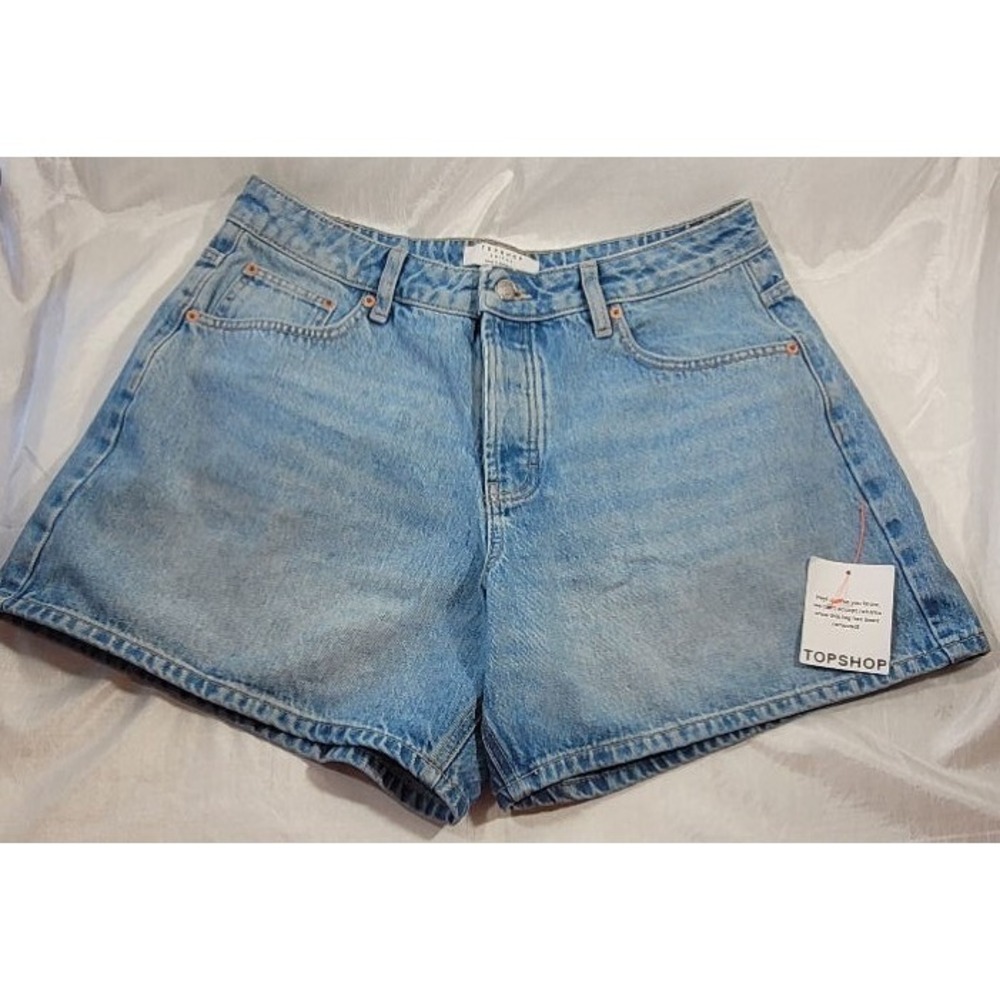 Asos Topshop Editor High Rise 6" Inseam Medium Wash Jean Shorts - US10,‎ UK14